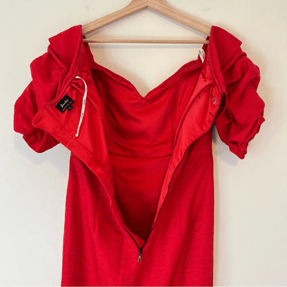 Bardot Devlin Twist Mini Dress in Lipstick Red Size 10 / L Off The Shoulder