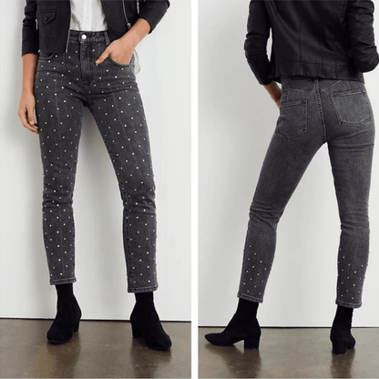 Anthropologie Pilcro and the Letterpress Beaded High Rise Slim Jeans NEW Size 27