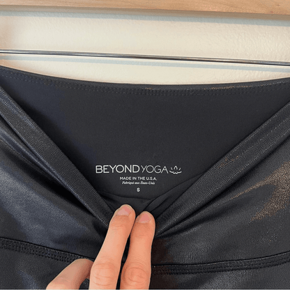 Beyond Yoga Black Shine Faux Leather High Waisted Legging Size Small