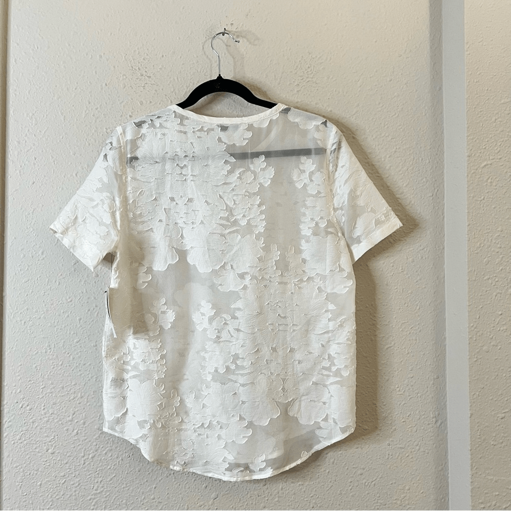 Equipment Riley Tee Silk Sheer Floral Blouse Top NEW in White Small Short Sleeve