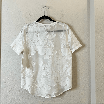 Equipment Riley Tee Silk Sheer Floral Blouse Top NEW in White Small Short Sleeve