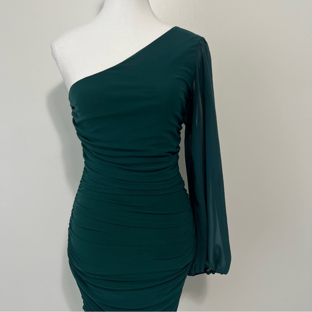 HELLO MOLLY PARTY IT UP One Shoulder Bodycon Mesh Mini DRESS in GREEN Size 6