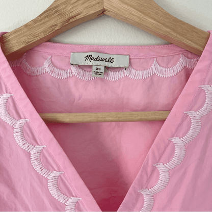 Madewell Embroidered Wrap Blouse Top Size XS in Pink