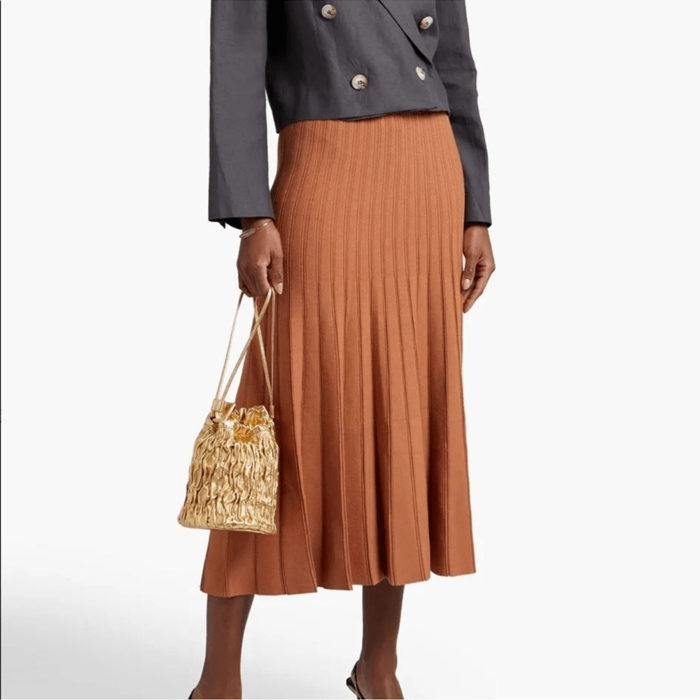 RONNY KOBO Laine Pleated Shimmer Knit Midi Maxi Skirt Size Small