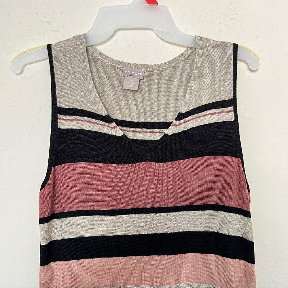 Chico’s Knit V-neck Sleeveless Striped Tank Top Size 0/Small