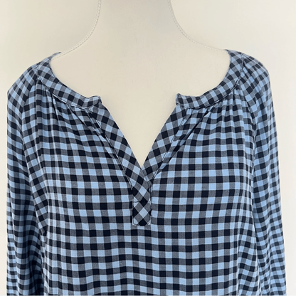 TALBOTS Blue Gingham Check Pullover Blouse Top Lon Sleeve Size Medium