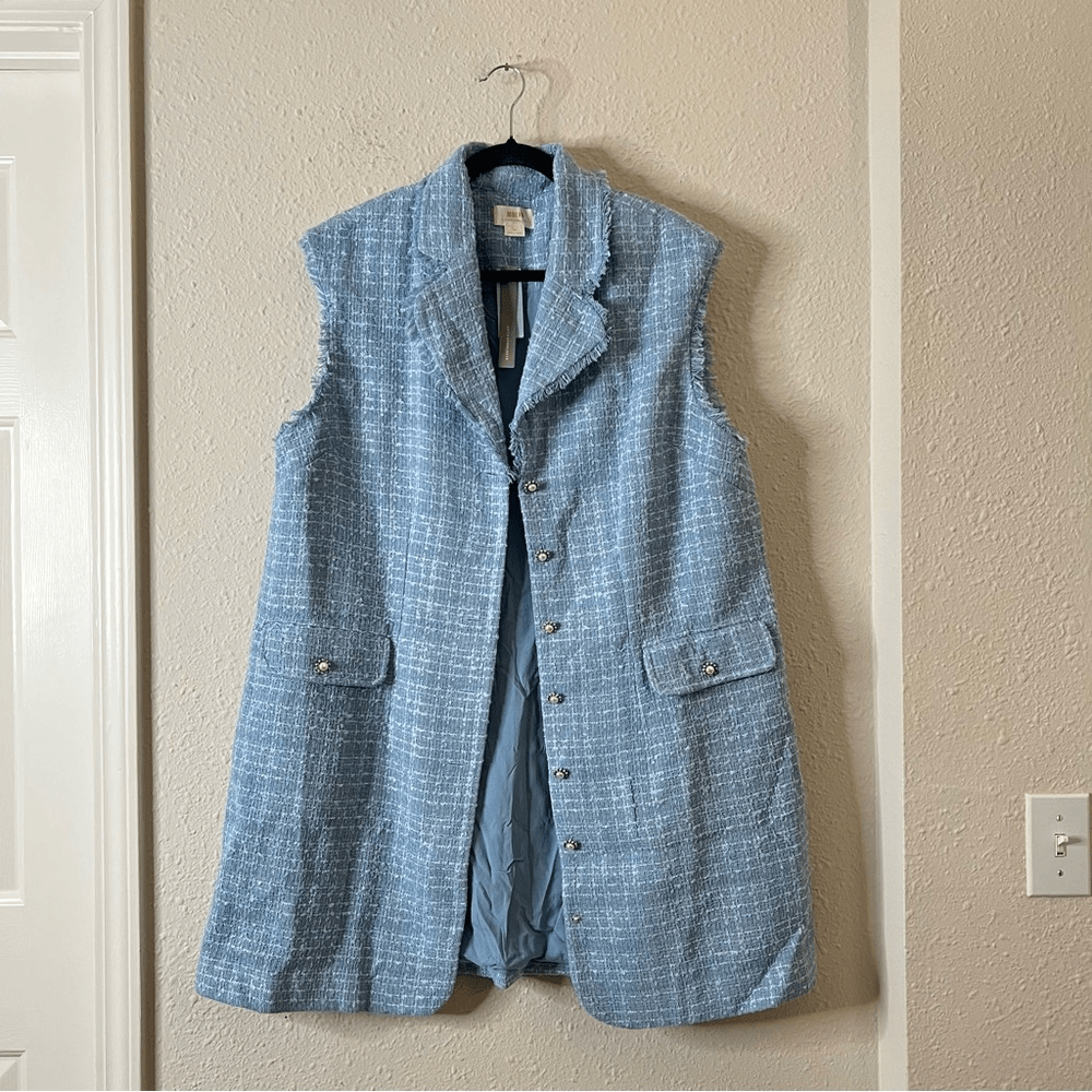 Anthropologie Maeve Sleeveless Tweed Blazer Mini Dress NEW Plus Size 18W in Blue