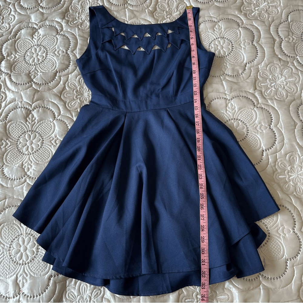 L'atiste Navy Blue Cutout Fit Flare Mini Dress NEW Size Small