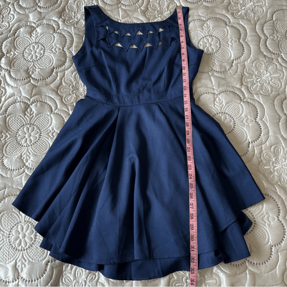 L'atiste Navy Blue Cutout Fit Flare Mini Dress NEW Size Small