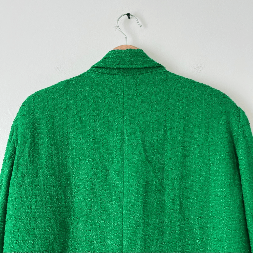 Zara Tweed Oversized Blazer Textured Double Breasted Size Large in Green Blogger