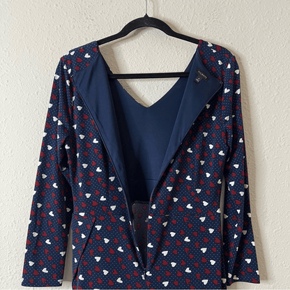 Talbots Heart Print A-Line Jersey Sheath Dress Long Sleeve Navy Blue Size 6