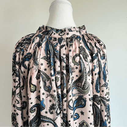 Zadig & Voltaire Theresa Print Paisley Tunic Top Blouse Small Long Sleeve Pink