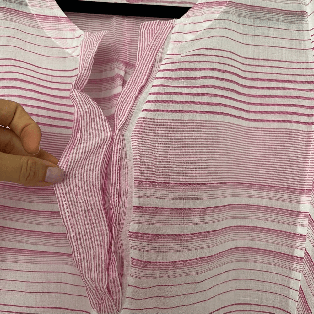 NYDJ Regatta Stripe Split Neck 3/4 Sleeves Cotton Tunic Size Small