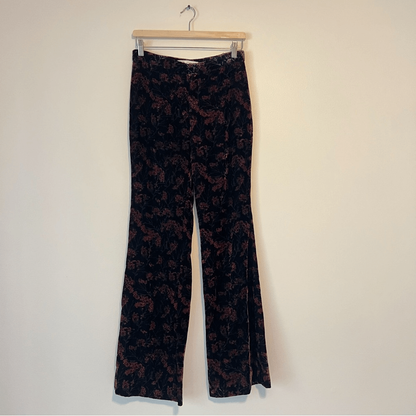 Zara The Charlotte Wide Leg Flare Floral Velvet Trouser  Pants Size Small