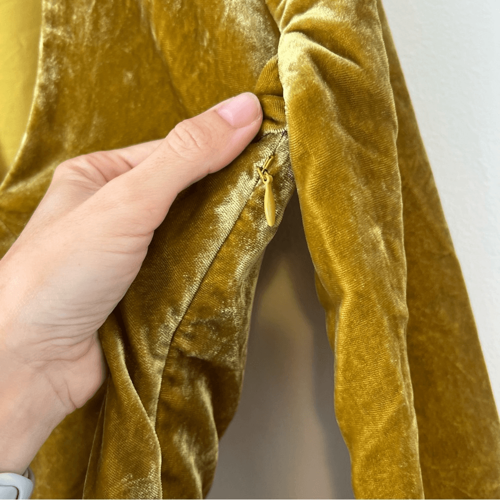 J. Crew Faux Wrap Velvet Long Sleeve Blouse Size 2 in Mustard Yellow