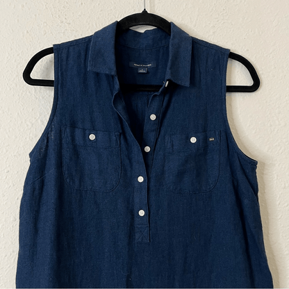 Tommy Hilfiger Linen Blend Navy Blue Sleeveless Mini Dress Size 4