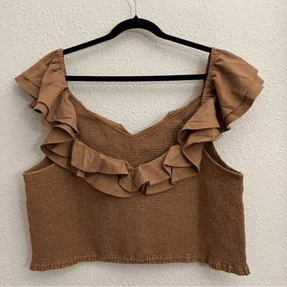 Anthropologie Maeve Ruffled Smocked Tank Top Brown NEW Plus Size 26W