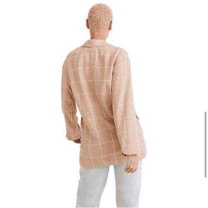Madewell Breezewoven Larsen Linen Blazer Windowpane Plaid Sandstone Beige / Tan