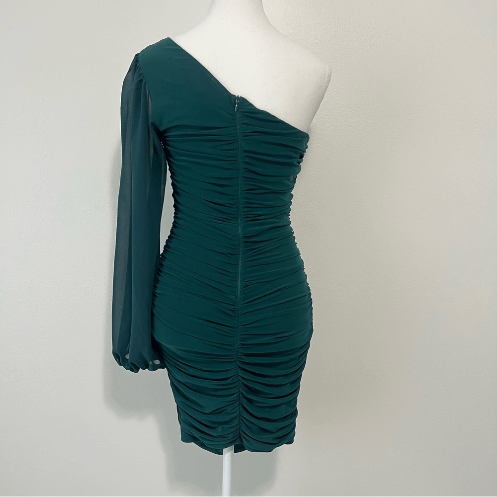 HELLO MOLLY PARTY IT UP One Shoulder Bodycon Mesh Mini DRESS in GREEN Size 6