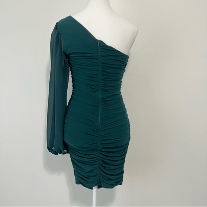 HELLO MOLLY PARTY IT UP One Shoulder Bodycon Mesh Mini DRESS in GREEN Size 6