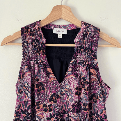 Evereve Darby Chiffon Smocked Floral Sleeveless Blouse Size XS Purple