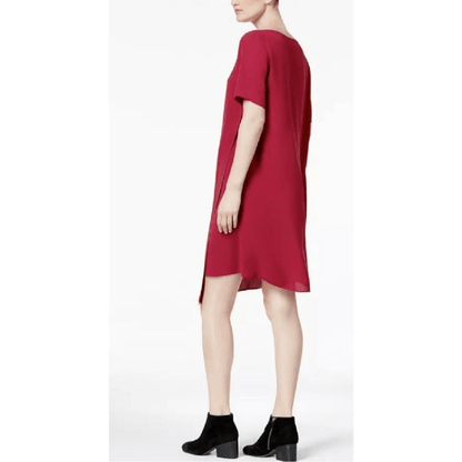 Eileen Fisher Asymmetrical Silk Shift Dress in Dark Fuschia Size Large