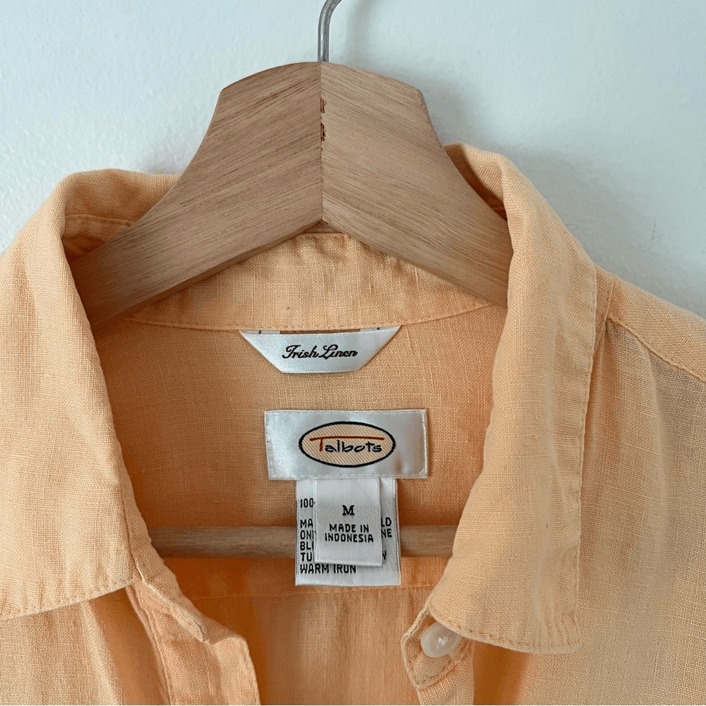 Talbots Irish Linen Button Down Long Sleeve Shirt in Peach Orange Size Medium