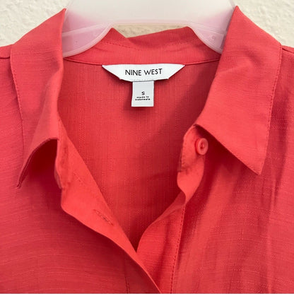 Nine West Button Down Tie Front Shirt Blouse Size Small