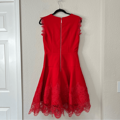 Bronx and Banco Antonia Red Sleeveless Lace Trim Mini Flared Dress Size US 6
