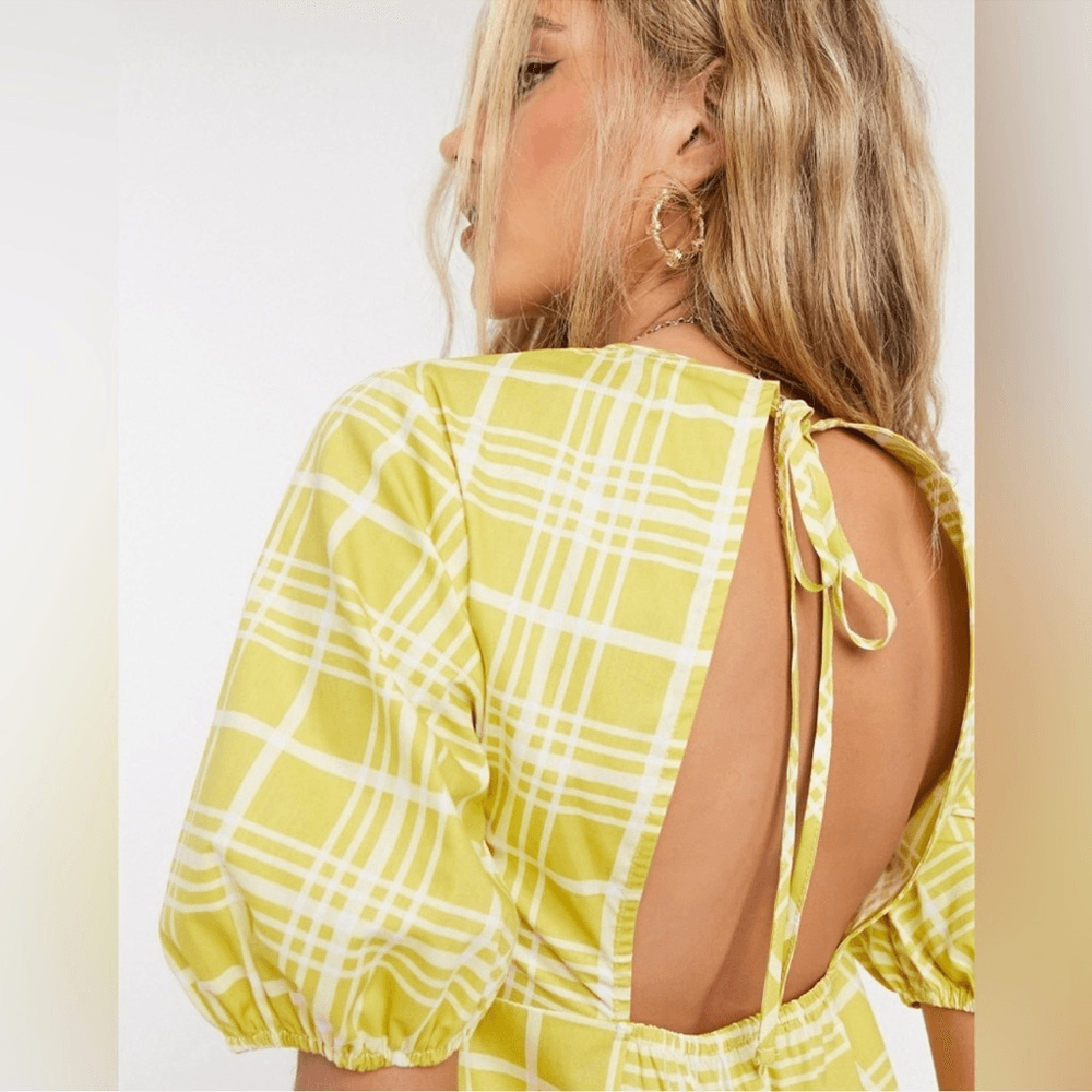 Topshop Yellow Check Mini Poplin Dress Size 6