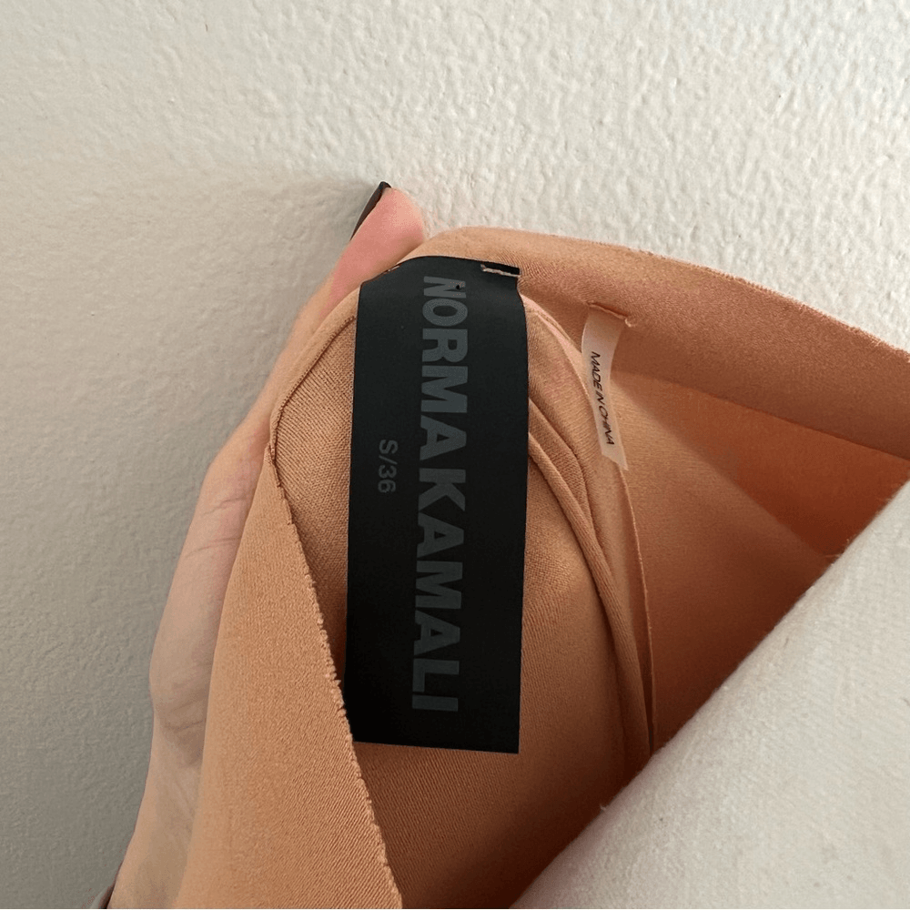 Norma Kamali Kamali Kulture Crew Neck Shirred Midi Bodycon Dress in Tan Size S