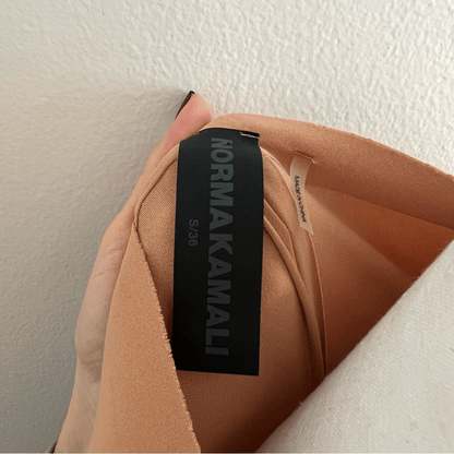 Norma Kamali Kamali Kulture Crew Neck Shirred Midi Bodycon Dress in Tan Size S