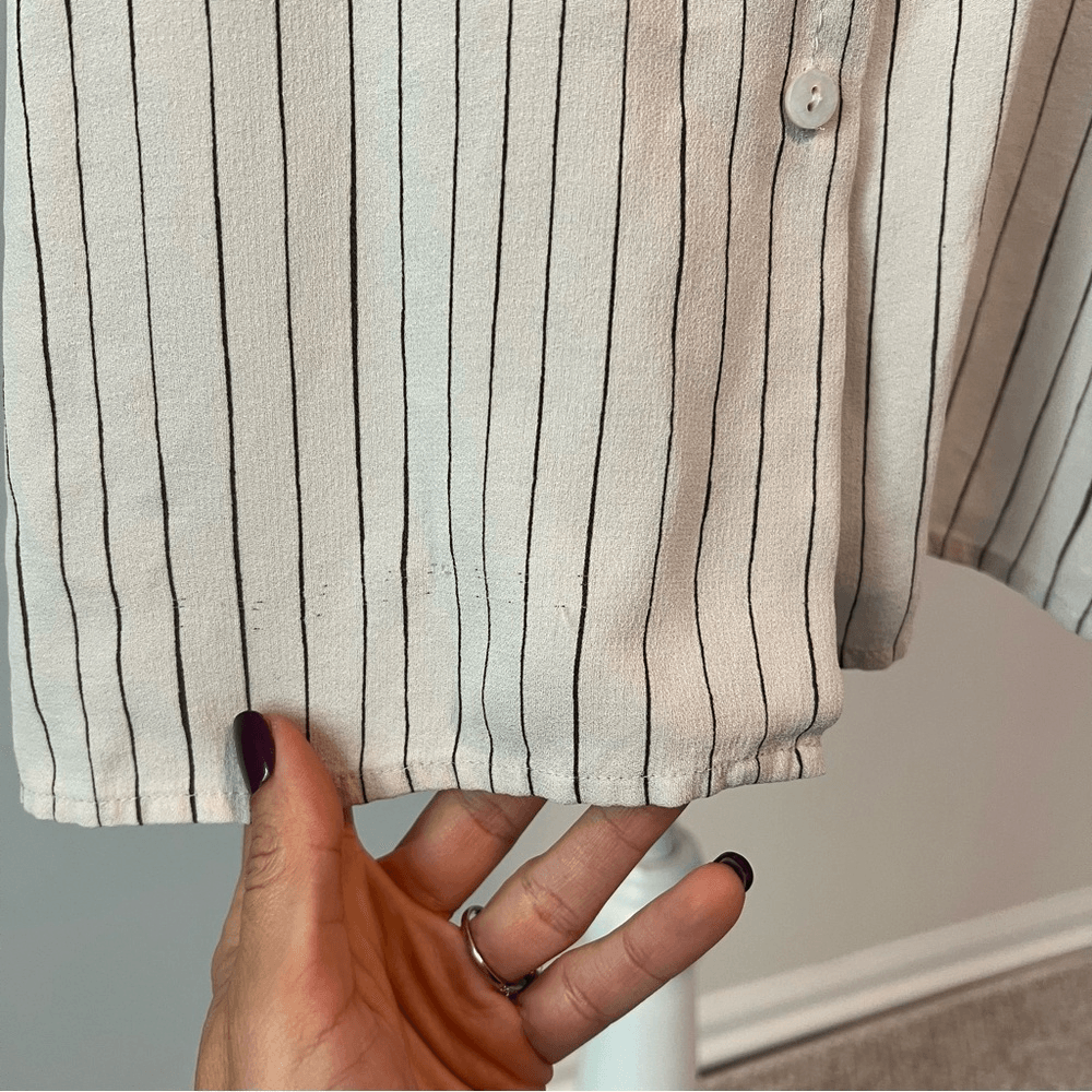 Eileen Fisher Pin Stripe Silk Georgette Crepe Print Long Tunic Shirt Blouse 1X