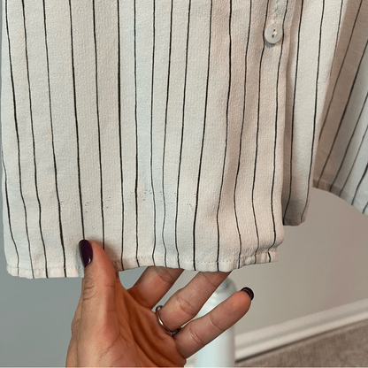 Eileen Fisher Pin Stripe Silk Georgette Crepe Print Long Tunic Shirt Blouse 1X