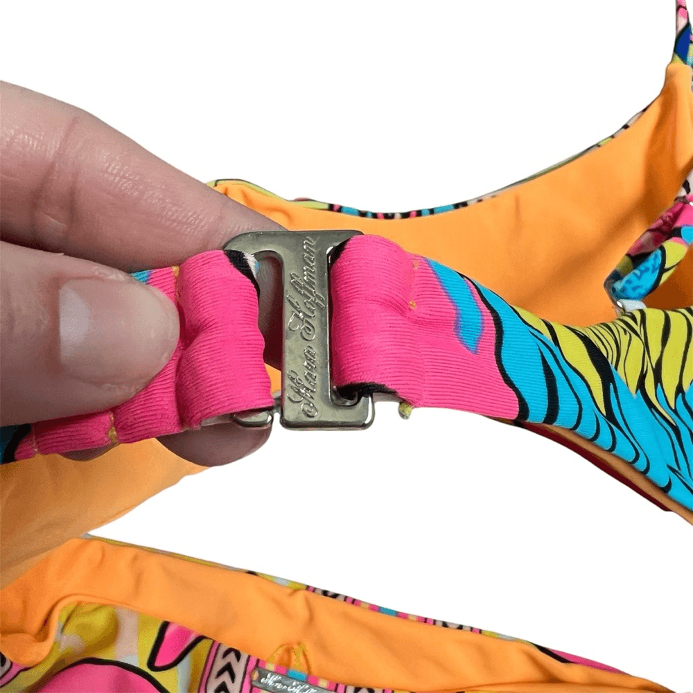 Mara Hoffman Parrot Tropical One Piece Swimsuit Size Large Cutout Pink Yellow