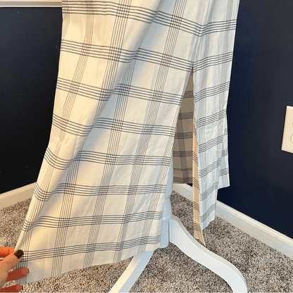 Theory Deep V Linen Blend Spring Plaid Midi Dress Size Medium in Ivory