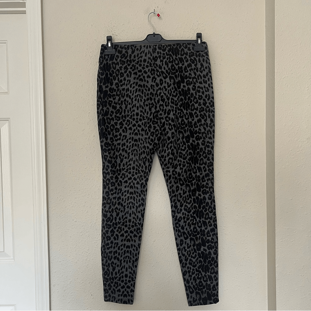 Boston Proper Leopard Animal Print Ponte Pull on Pants Size Medium Gray Black