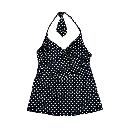 Lands End Polka Dot Halter Tankini Top Size 10 in Black and White