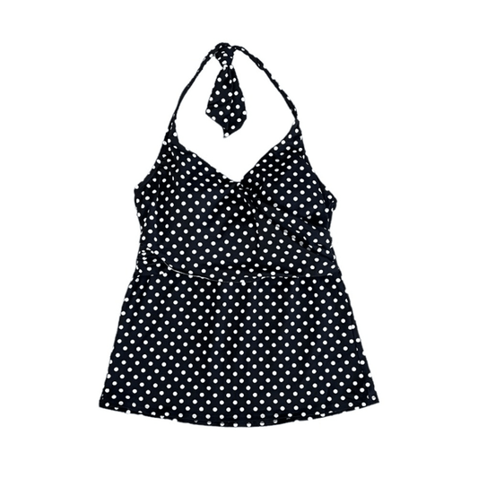 Lands End Polka Dot Halter Tankini Top Size 10 in Black and White