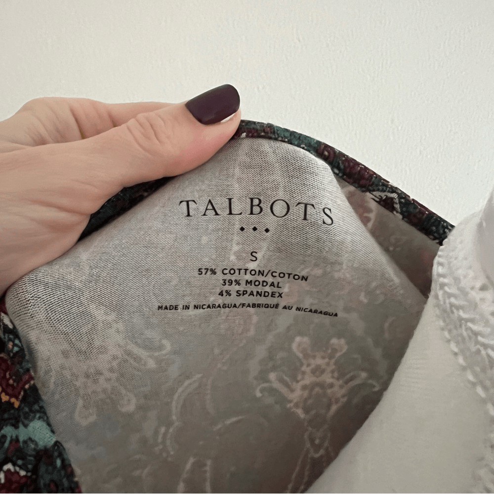 Talbots Faux Wrap Jewel Tone V-Neck Blouse Size Small Long Sleeve Paisley