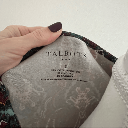 Talbots Faux Wrap Jewel Tone V-Neck Blouse Size Small Long Sleeve Paisley