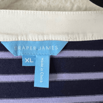 Draper James V-Neck Puff Sleeve Shirt in Nassau Navy Mariner Stripe Size XL