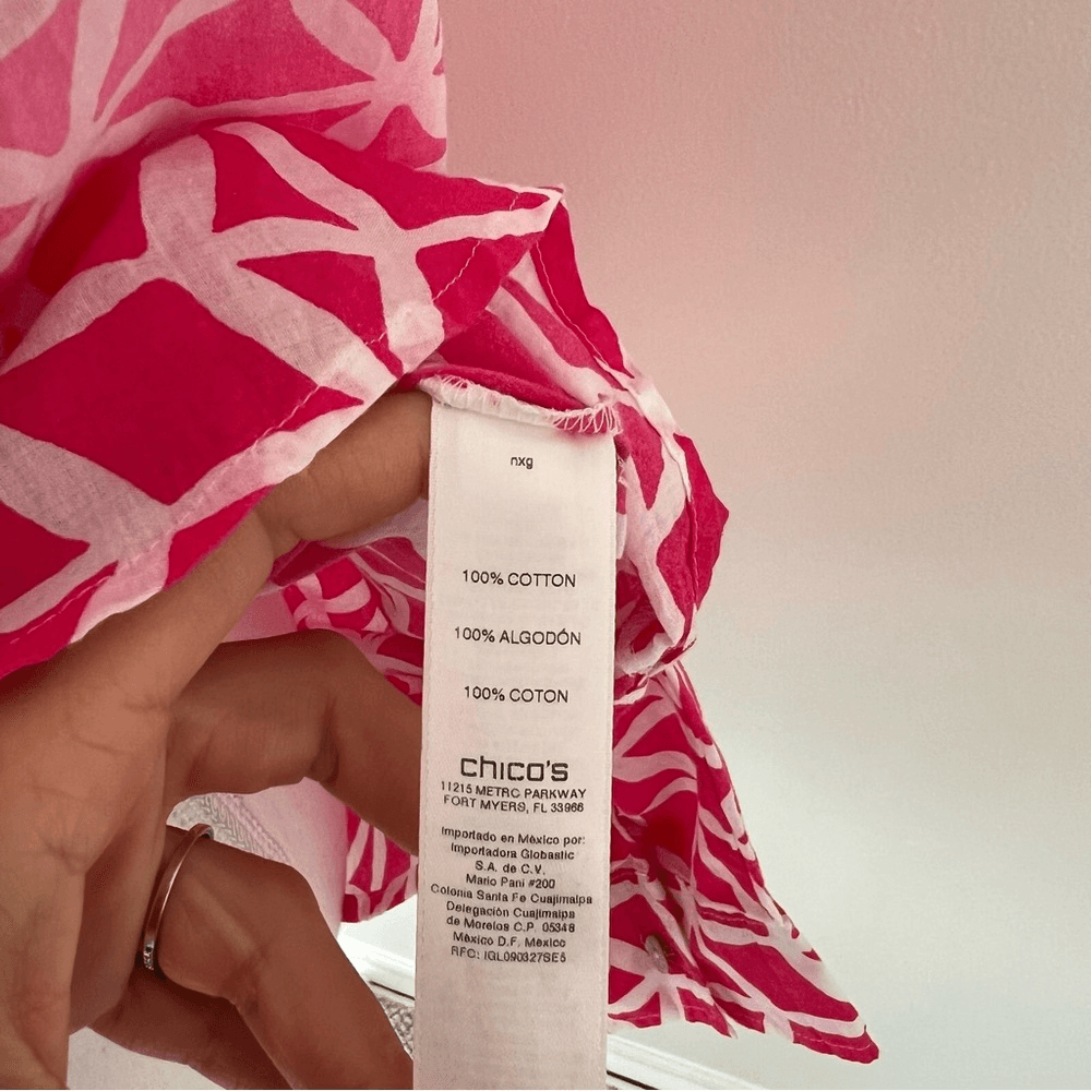 Chico’s Geometric Ombre Button Up Blouse Cotton Long Sleeve Top Size Large