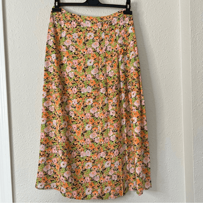 Open Edit Pleated Midi Skirt Orange Multi Meadow Floral Size Medium