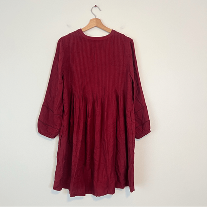 J. Jill Burgundy Brushed Twill Pintucked Mini Dress NEW Small Long Sleeve