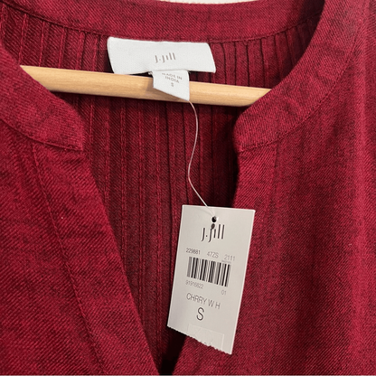 J. Jill Burgundy Brushed Twill Pintucked Mini Dress NEW Small Long Sleeve