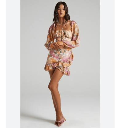 Showpo Floral Grizela Mini Dress NEW Size 12 Pink Long Sleeves