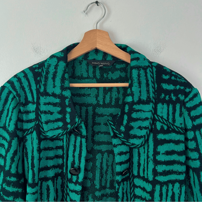 Ming Wang Knit Cardigan Jacket in Green and Black Plus Size 3X Open Front