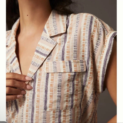 Anthropologie Cropped Stripes Utility Pullover Top NEW Size Small