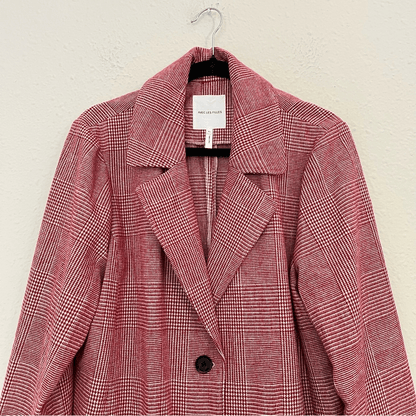 Anthropologie Avec Les Filles Red Houndstooth Plaid Longline Blazer NEW Size XL